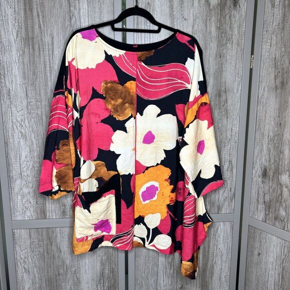 IC by Connie K Tunic 2XL Floral Asymmetric With Pockets Lagenlook Artsy - Picture 2 of 8